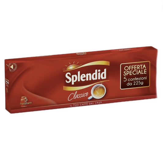 Splendid - Caffè Macinato Gusto Classico - Miscela Caffè per Moka - 5 Confezioni da 225 gr (Totale 1125 Kg)