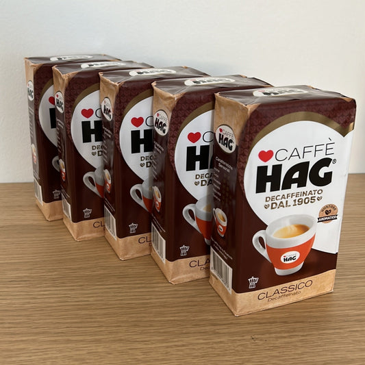Caffè HAG - Caffè Macinato Decaffeinato Classico - 5 pack da 250g (Totale 1,25 Kg)